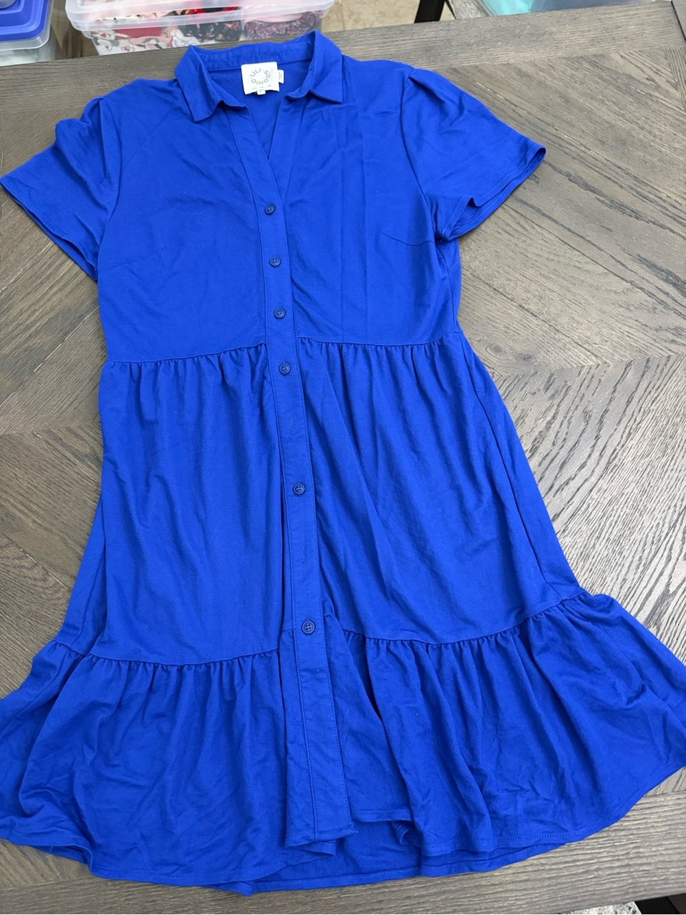 Collared Button-Front Mini Dress in Royal Blue